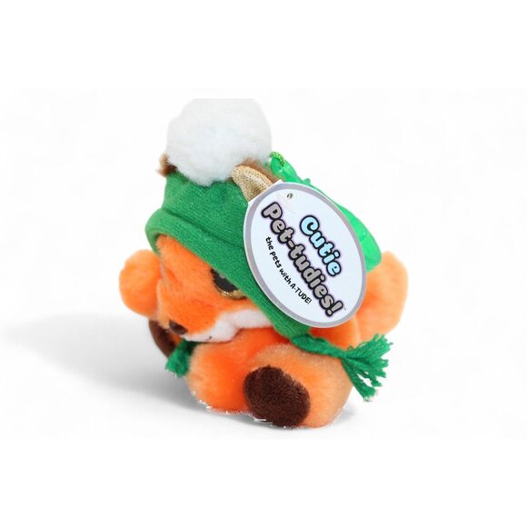 Cutie Pet-Tudies Fable Holiday Fox Plush Backpack Clip W/ Green Hat & Pom Pom - Picture 2 of 4